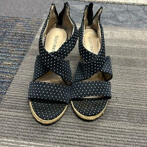 Blue and white polkadot wedges
